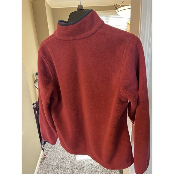 LL Bean Jacket Womens M Red Long Sleeve 1/4 Snap Sweater Fleece Pullover - Picture 3 of 6